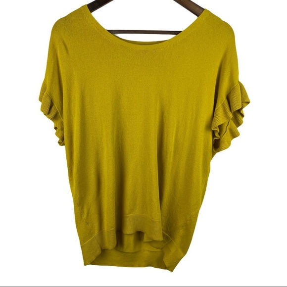 LOFT mustard yellow ruffle sleeve sweater top - Picture 1 of 6